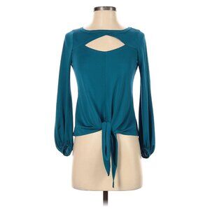 Boston Proper Teal Cutout‎ Waist Tie Balloon Sleeve Top Size S Stretch Shirt